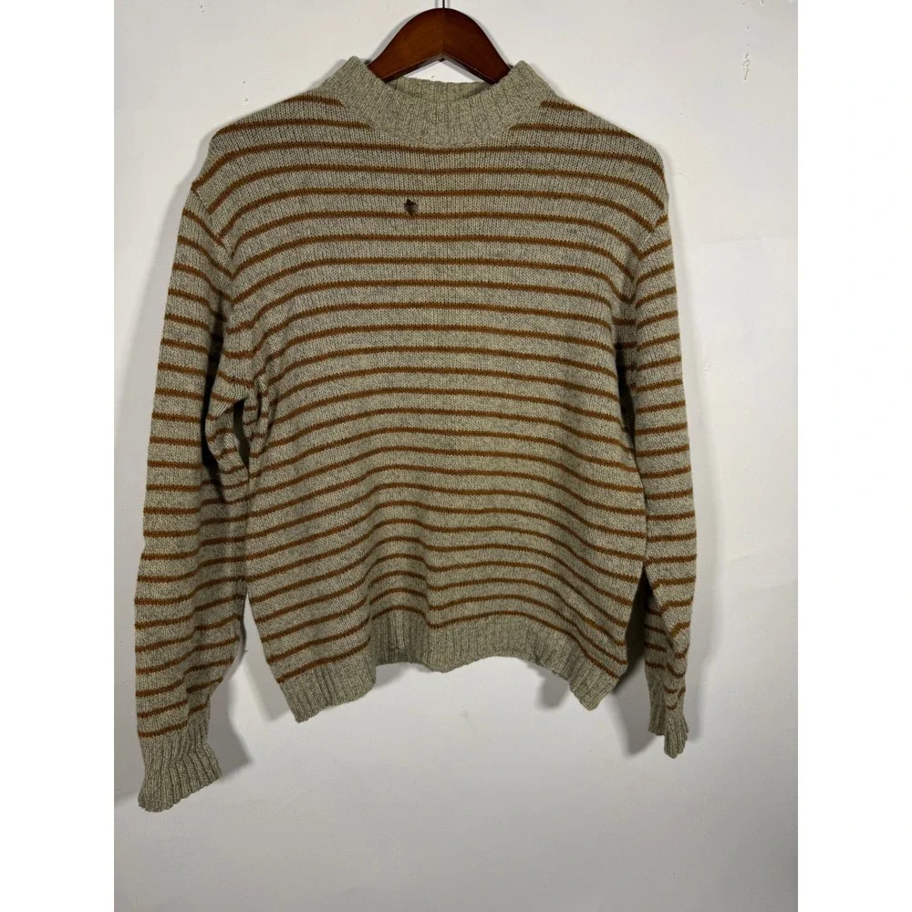 Vintage Herman Phillips Italy Striped Sweater Mens Grey Brown Knit Crew Nec FLAW